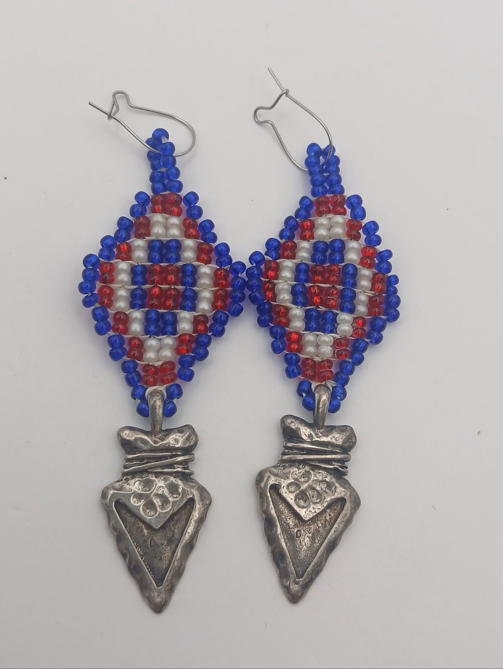 Seed Bead Dangle Sterling Arrow Head Earrings